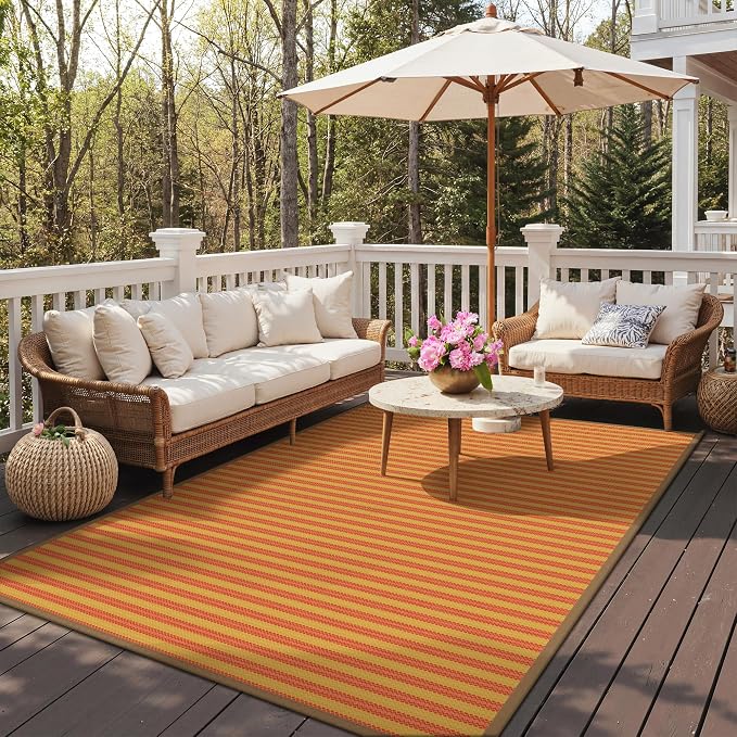 GENIMO Outdoor Rug, Waterproof Plastic Rugs for Patio, 6'x9' Orange | Outside Larger Modern Carpet Mat for Porch Decor, Deck, Balcony, Camping, RV, Backyard, Picnic, Beach, Reversible, Foldable