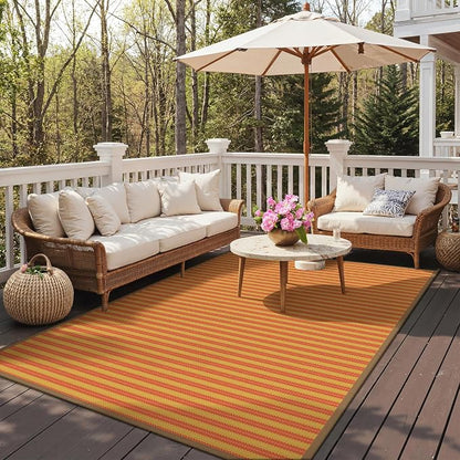 GENIMO Outdoor Rug, Waterproof Plastic Rugs for Patio, 6'x9' Orange | Outside Larger Modern Carpet Mat for Porch Decor, Deck, Balcony, Camping, RV, Backyard, Picnic, Beach, Reversible, Foldable