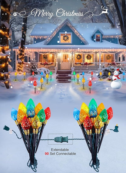 Brightown 2 Pack Strawberry C9 Christmas Pathway Lights Outdoor - Total 34.8 Feet 20 LED Christmas Walkway Light, Christma Lights Outdoor Decorations for Yard Lawn Holiday Outside, Multicolor