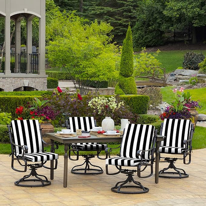 Arden 2-Pack Outdoor Patio Dining Chair Cushion, 20x44, Rain-Proof Seat Pad, Fade-Resistant Outdoor Cushion Black Cabana Stripe