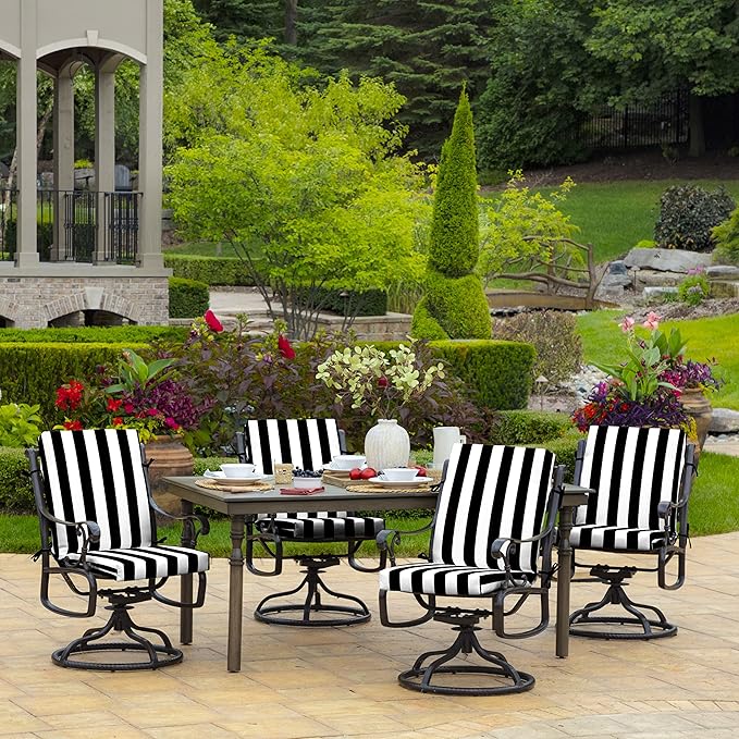 Arden Foam Outdoor Dining Chair Cushion, 20 x 44, Premium High-Density Foam, Never Flattens, Weather-Proof for Outdoor Chairs, Black Cabana Stripe