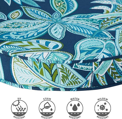 Set of 2 Outdoor 18 inch Round Patio Dining Chair Pads – Comfortable Fiber-Filled Seat Cushions with Ties, Reversible Polyester Fabric - Botanical Crestwood