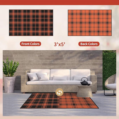 GENIMO Outdoor Rug 3'x5' Waterproof for Porch, Plastic Door Mat Dark Orange | Outside Modern Carpet for Patio Decor, Balcony, Porch, Deck, Backyard, Picnic, Camping, RV, Reversible, Foldable, Lightweight