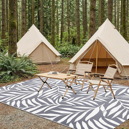 Smiry Outdoor Rug 5x8 ft Waterproof Reversible Leaf Mat, Grey & White | Polypropylene Plastic Straw, Quick Drying, Lightweight Foldable, for Patio, Deck, RV Camping, Backyard and Indoor Outdoor Use