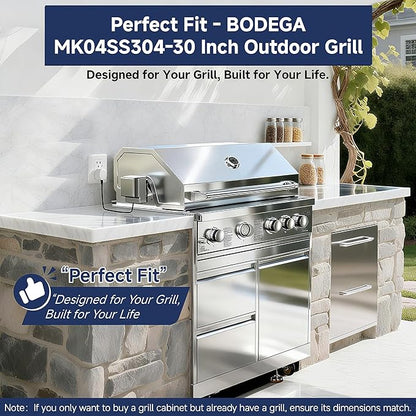 BODEGA Outdoor Stainless-Steel Kitchen Drawers Cabinet For Built-in BBQ Grill .Stainless-Steel outdoor kitchen grill cabinet with 2 Drawers and Propane Tank Storage,(Fits 30"-MK04SS304 Propane Grill).