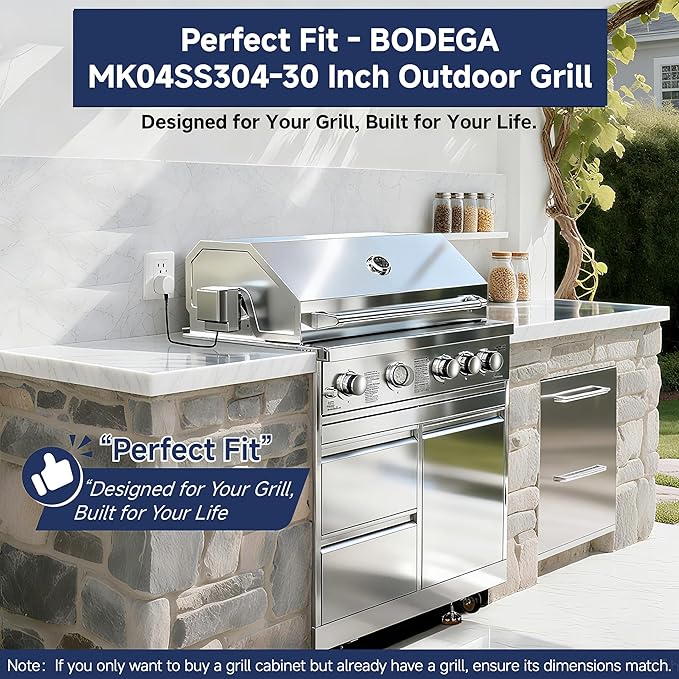 BODEGA Stainless Steel Outdoor Kitchen Drawer Cabinet for Built-in BBQ Grill with 2 Drawers and Propane Tank Storage,Outdoor kitchen storage perfect for Outdoor Kitchen BBQ Island.For all weather use.