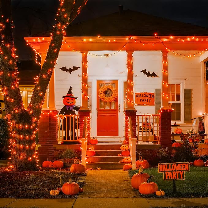 JMEXSUSS 500 LED Halloween Lights, 173ft Orange String Lights with Remote | Waterproof, 8 Modes, Plug in, Indoor Outdoor Orange Halloween Lights for Party Tree Fireplace Bedroom Patio Halloween Decor