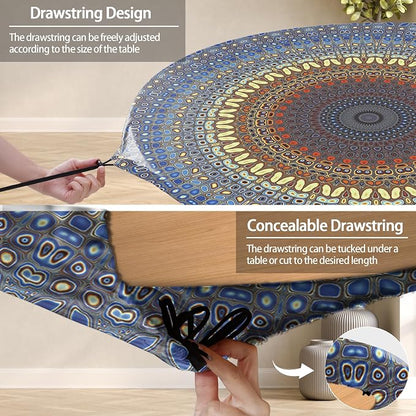 opstellen Fitted Round Tablecloths Reusable Stain Resistant Table Clothes Vinyl Indoor Outdoor Circular Cover for 45-54" Table House Party Gear Gifts Summer Autumn Camper Patio Picnic Accessories
