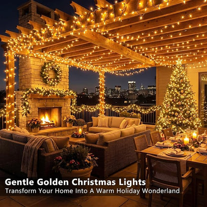 BrizLabs Gold Christmas Lights 300 Count 69.6ft Incandescent String Lights | Connectable; Warm Glow Light String; UL Certified; Xmas Mini String Light Green Wire for Indoor Outdoor Tree Holiday Party