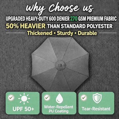 11FT Cantilever Patio Umbrella Replacement Canopy, 8 Ribs 64"-66", Upgraded 600D 220GSM Heavy-Duty Fabric, Waterproof & UV Resistant (Canopy Only)