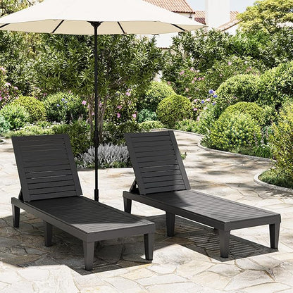 Outdoor Chaise Lounge Chair Set of 2,Waterproof & Lightweight Lounge Chair Outdoor with 5-Position Adjustable Back, Patio Lounge Chair for Garden, Pool Lounge Chairs for Poolside or Beach Use