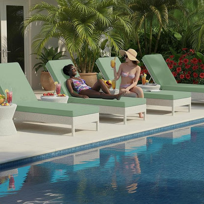 Summsun Chaise Lounge Cushions Outdoor Set of 4 - Waterproof and Fade Resistant Sun Lounger Replacement Cushions - Patio Lounger Pads with Removable Cover for Pool, Deck, 72 x 21 x 3 Inch, Sage Green