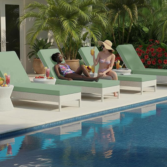 Summsun Chaise Lounge Cushions Outdoor Set of 4 - Waterproof and Fade Resistant Sun Lounger Replacement Cushions - Patio Lounger Pads with Removable Cover for Pool, Deck, 72 x 21 x 3 Inch, Sage Green