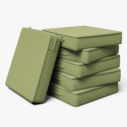 Outdoor Chair Cushion 24 x 24 x 5 Inches Patio Furniture Outdoor Waterproof Seat Cushion, Patio Chair Cushion with Handles and Ties, Square Dining Chair Cushion Set of 6, Light Green