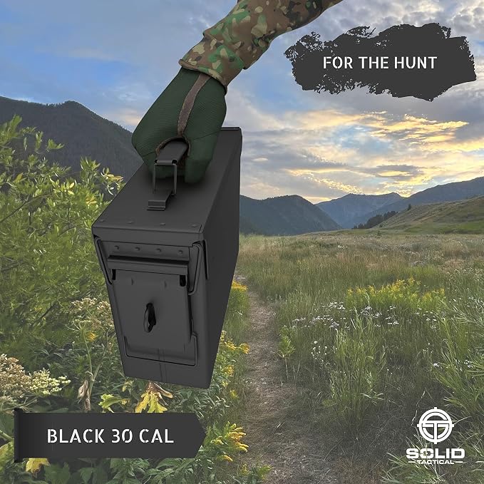 Lockable Metal Ammo Storage Box - Military & Army Steel Ammo Can for Ammunition Storage - Waterproof Ammo Crate Utility Box