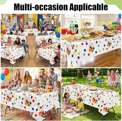 Smiry Disposable Table Cloth - 10 Pack, 54 x 108 Inch Waterproof Rectangle Tablecloths for Parties, Decorative Plastic Table Cover, Leakproof & Sturdy, Colorful Balloons