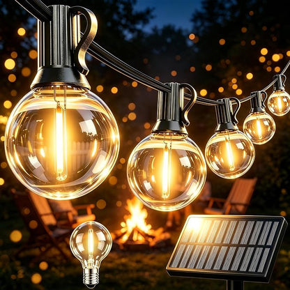 Solar Lights Outdoor Patio Lights 40FT G40 Waterproof Dimmable | 13 Shatterproof Edison Bulbs Patio Lights, Solar or USB charging, 3 Light Modes for Backyard, Porch, Deck, Balcony, Garden