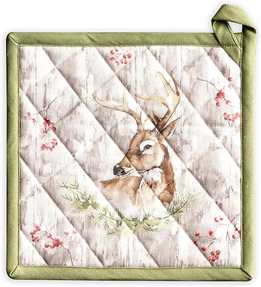 Maison d' Hermine Pot Holders 100% Cotton Heat Resistant Potholders 8" x 8" Hot Pads with Loop for Thanksgiving Christmas Decorations BBQ Cooking Baking Handling Hot Pans (Pack of 1, Mountain Life)