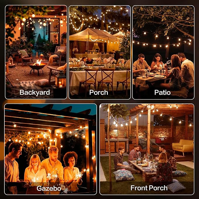 Outdoor String Lights 50FT with 25+2 G40 LED Bulbs, Shatterproof & Waterproof Patio Lights, Connectable Globe String Lights for Backyard Porch Deck Bistro Garden Party