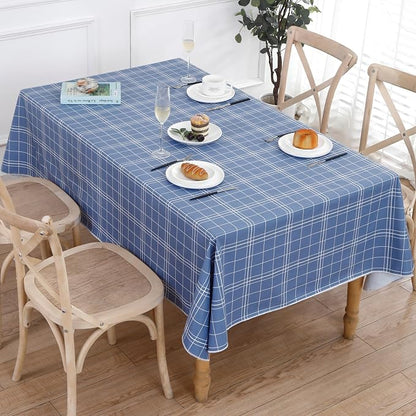 Heavy Duty Vinyl Tablecloth with Flannel Backing Waterproof Oil-Proof Plastic Table Cloth Stain-Resistant Wipeable Rectangle or Square Table Cover for Indoor and Outdoor (Blue Grid，60x102 Inch)