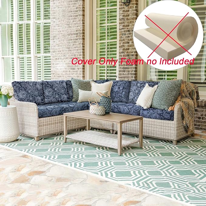 NettyPro Outdoor Patio Chair Seat Cushion Covers UV Resistant Water Repellent Furniture Cushion Slipcovers, 24 x 24 x 4 Inch, Slate Grey Paisley