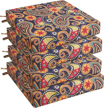 UNIKOME Outdoor Chair Cushions Pack of 4, Water Resistant Patio Cushions with Ties, High Density Sponge Filling Square Corner Seat Cushions for Outdoor Furniture, 19"*19"*3", Palmira Paisley