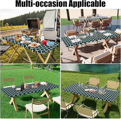 Smiry 2 Pack Rectangle Table Cloth 8 Foot, Waterproof Elastic Fitted Tablecloths, Windproof Washable Polyester Table Cover for Picnic, Camping, Outdoor (Hunter Green, 30"x96")
