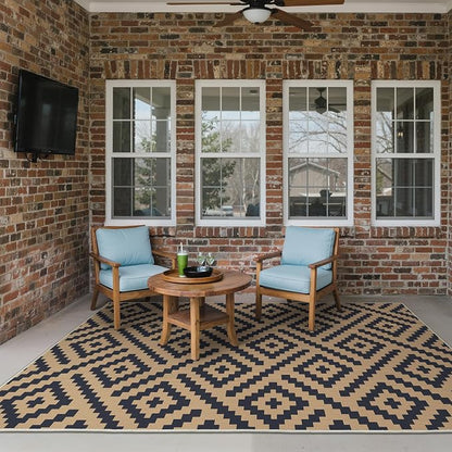 GENIMO Outdoor Rug, Waterproof Plastic Rugs for Patio, 6'x9' Black Cocoa | Outside Larger Modern Carpet Mat for Porch Decor, Deck, Balcony, Camping, RV, Backyard, Picnic, Beach, Reversible, Foldable