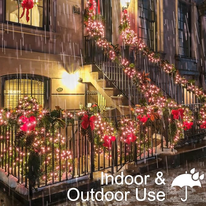 BrizLabs Pink Christmas Lights, 69.6ft 300 Count Incandescent String Lights | Connectable; UL Certified; Outdoor Mini Lights Set Xmas Light String for Indoor Outside Holiday Tree Valentine's Day Party