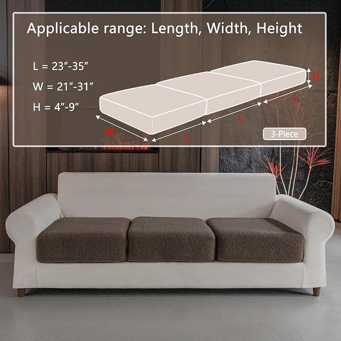OHSIO Couch Cushion Covers for Sectional Sofa, Stretch Soft Sofa Slipcovers Washable Wear-Resistant Universal Furniture Protector for Living Room(3 Seaters Covers, Brown)