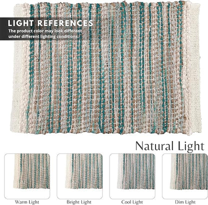 Hausattire Woven Table Placemats Set of 4 - Teal, Jute Boho Outdoor Table Mats for Kitchen Dining Decoration | Heat Resistant Farmhouse Rustic Dinner Spring Easter Placemat - 13x19 Inch