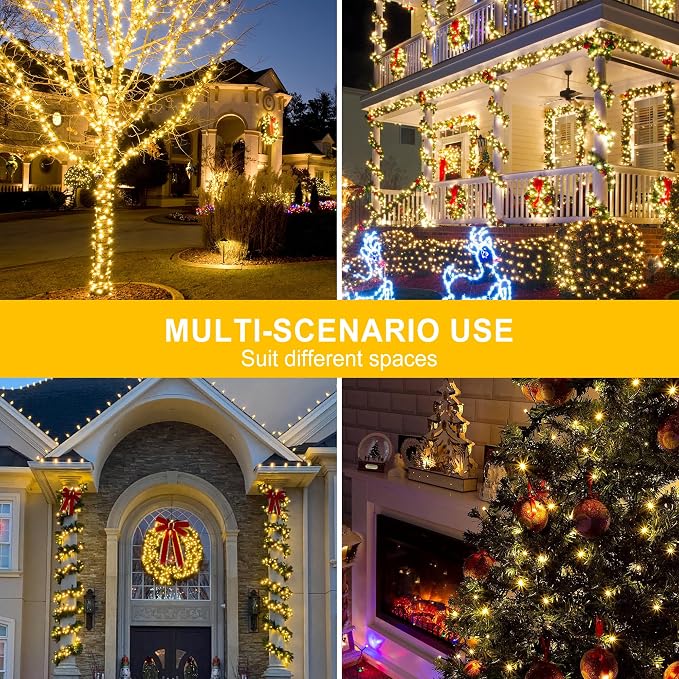 kemooie 500 LED Christmas Lights, 164FT 8 Lighting Mode with Memory Plug in Waterproof Christmas Lights Outdoor, for Birthday Christmas Tree Wedding Party Garden Balcony Decorations (Warm White)