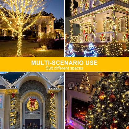 kemooie 500 LED Christmas Lights, 164FT 8 Lighting Mode with Memory Plug in Waterproof Christmas Lights Outdoor, for Birthday Christmas Tree Wedding Party Garden Balcony Decorations (Warm White)
