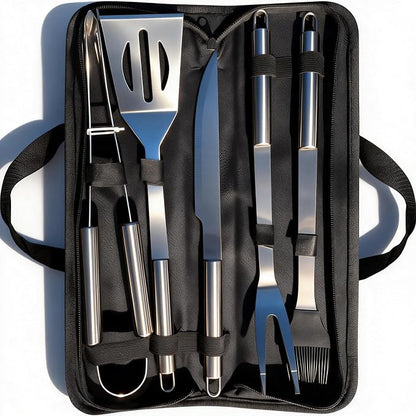 BBQ Grilling Tools Set - Stainless Steel Grilling Accessories with Free Portable Bag. (5PCS)