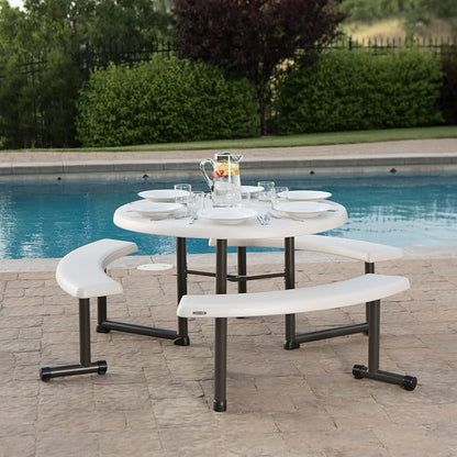 Lifetime Picnic Table 22127 44-inch Round Top Swivel Benches Almond Color Top