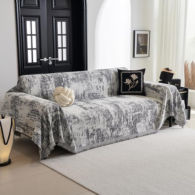 MYSKY HOME Couch Cover for Sectional Sofa Set Abstract Geometric Furniture Sofa Cover Washable for Dog Cat Pet Couch Cover 3 Seat Sofa Chenille Couch Protector Multi Use Couch Covers Blanket,91" X150"