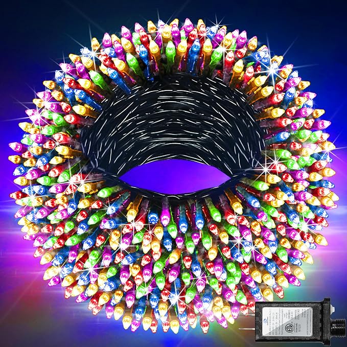 Christmas String Lights Outdoor Green Wire 240FT 750 LED Multicolor | Dimmable, 12 Light Styles, Memory Timer, Waterproof, 29V Safe Low Voltage, Diamond-Faceted LED, Energy Efficiency