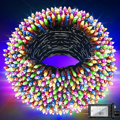 Christmas String Lights Outdoor Green Wire 240FT 750 LED Multicolor | Dimmable, 12 Light Styles, Memory Timer, Waterproof, 29V Safe Low Voltage, Diamond-Faceted LED, Energy Efficiency