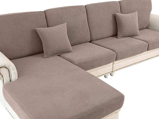 LA MEACK Couch Cushion Cover Loveseat Cover or 2 Seat Sofa Cover Washable Stretch Sectional Sofa Slipcover(1 Piece for Loveseat or Sofa 2-Seater, Khaki)