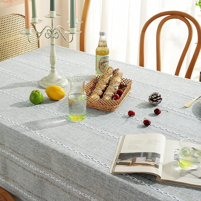Chassic 60 x 60 inches Farmhouse Style Linen tablecloths, Wrinkle Resistant Washable Dining Room Table Cloths for Square Tables - Hemstitch Light Grey