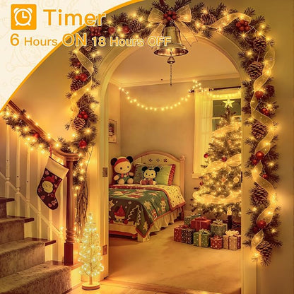 Ollny Christmas Lights 200LED 60FT Indoor, Warm White Connectable Plug in String Light Outdoor, 8 Modes Waterproof Timer LED Fairy Lights for House Outside Bedroom Patio Balcony | Warm White Plug in 8 Modes Fairy Light with Remote Waterproof Timers Dim...