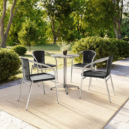 Flash Furniture Lila 23.5'' Round Aluminum Indoor-Outdoor Table Set with 4 Black Rattan Chairs | Indoor/Outdoor Use, Black Rattan Chairs