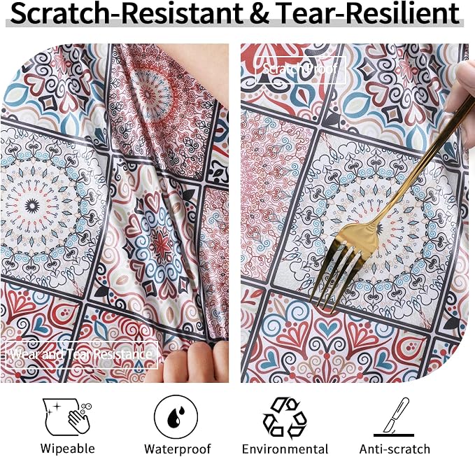 opstellen Fitted Round Tablecloth for 45-54" Tables Spring Summer Fall Rustic Stain Resistant Mantel para Mesa Redonda Kitchen Living Room Needs Campers Picnic Inside Outdoors Supplies