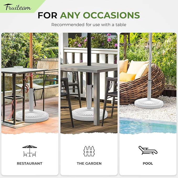 FRUITEAM 23-lbs Round Patio Umbrella Base Pre-Filled Umbrella Stand 15" Sun-Flower-Pattern Heavy Duty Market Umbrella Base Stand for Patio, Outdoor, Swimming Pool, White