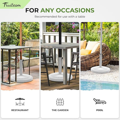 FRUITEAM 33-lbs Round Patio Umbrella Base Pre-Filled Umbrella Stand 17.7" Sun-Flower-Pattern Heavy Duty Market Umbrella Base Stand for Patio, Outdoor, Swimming Pool, White