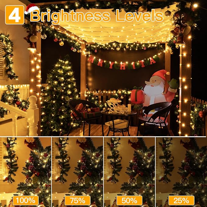 Ollny Christmas Lights 1000 LED 330 FT, IP67 Waterproof Plug in Christmas Tree Lights with Remote, 8 Modes, 3 Timers, Dimmable, House Xmas Indoor Decorations String Light (Warm White) (Pack of 2)