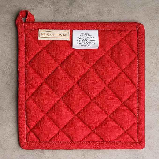 Maison d' Hermine Pot Holders 100% Cotton Potholders (8" x 8", Pack of 2) | Heat Resistant Hot Pads with Loop BBQ Cooking Baking Hotel Kitchen Handling Hot Pans Thanksgiving Christmas - Fairy Christmas