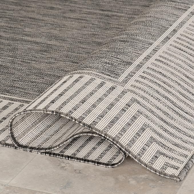 Nuloom Asha Grey/Ivory, 10' x 14', Casual, Striped Border, Soft and Cozy, High Traffic, Easy Clean, Durable Area Rug for Indoor/Outdoor Patio, Deck, Porch, Garden, Courtyard