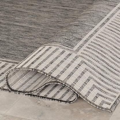 Nuloom Asha Grey/Ivory, 10' x 14', Casual, Striped Border, Soft and Cozy, High Traffic, Easy Clean, Durable Area Rug for Indoor/Outdoor Patio, Deck, Porch, Garden, Courtyard