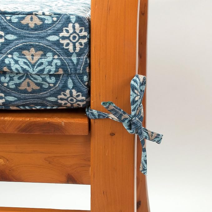 Magpie Fabrics Indoor Outdoor Cushion Cover Replacement 2 Pack, NO Insert! Water Repellent Slipcover with Ties Decor for Patio Garden Chair Seat Sofa Bench Wicker(Morgan Medal Blue, 22x20x4 Inch)